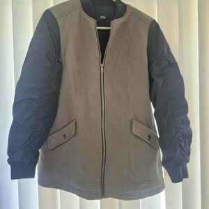 A.N.A. Women's Small Two-Tone Bomber Jacket Taupe Sued Feel Body & Black Sleeves